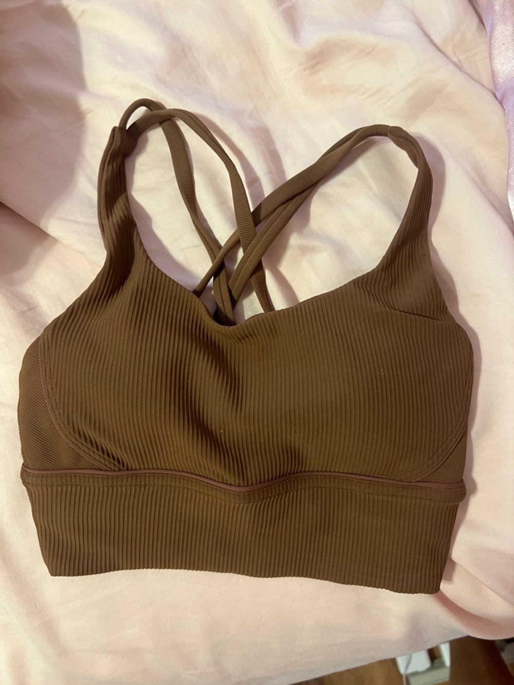 Lululemon Ribbed Crossback Bra in Brown